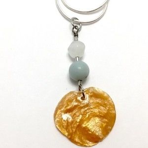 Handmade Orange Shell Necklace W blue/white stone